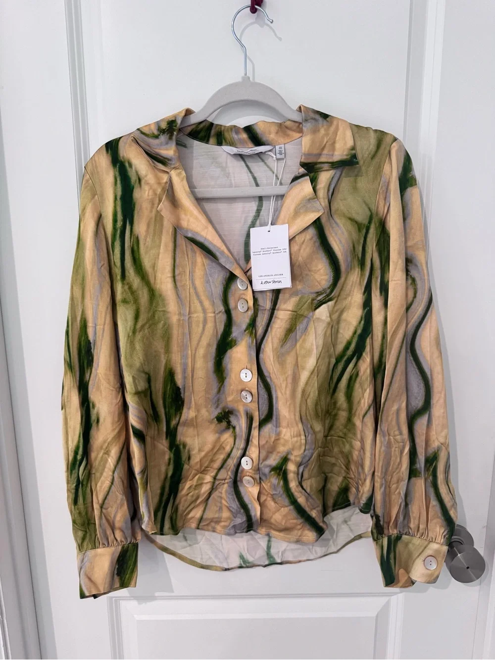 & Other Stories Women's Yellow Marble-Print Button Front Blouse - Picture 4 of 7